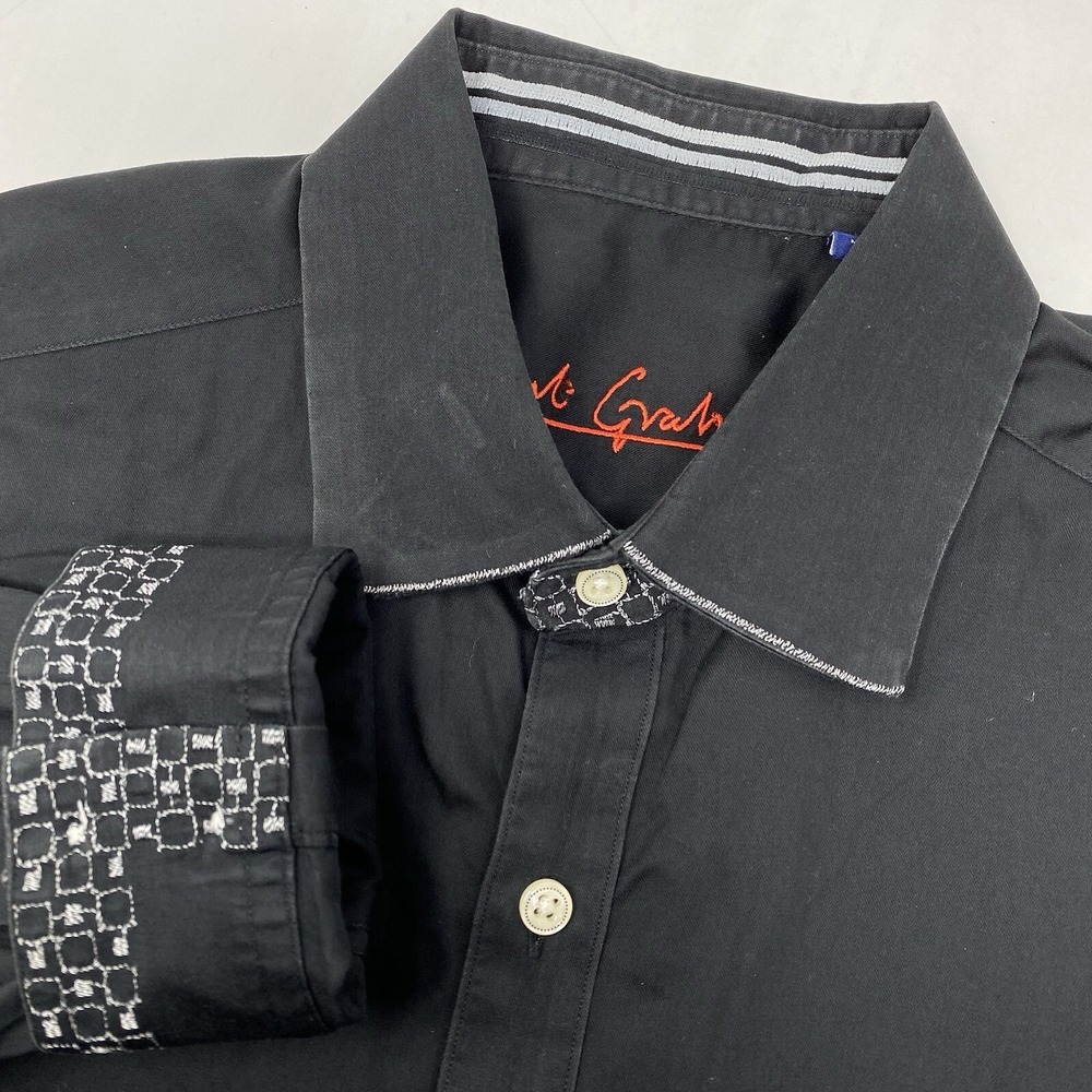 Robert Graham Button Down Shirt Mens Large Black Flip Cuff Geometric Long Sleeve